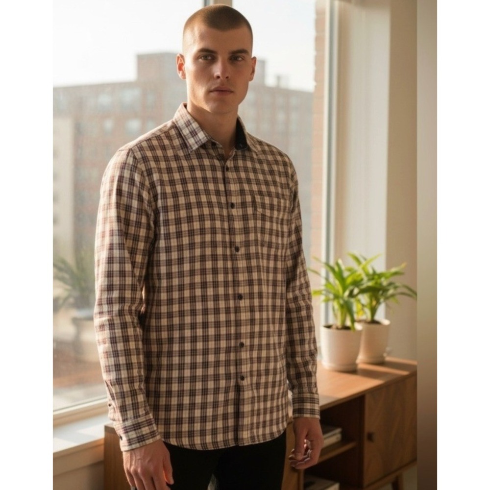 Comune‎ Plaid Button Down Top L